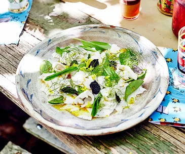 Curried young coconut salad with sorrel