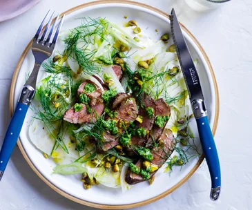 Lamb with fennel, salsa verde and preserved lemon