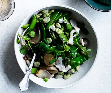 Pea, bean and shallot salad