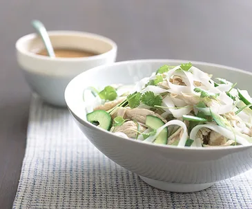 Bang bang chicken and rice stick noodle salad