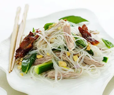 Barbecued duck, herb and noodle salad