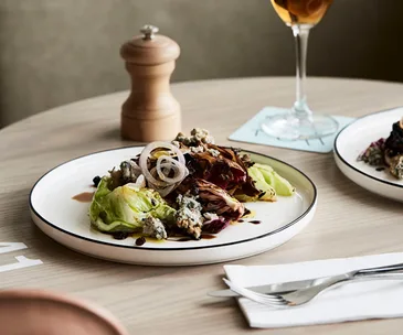 Pontoon's charred lettuce with Pedro Ximénez and queso de Valdeón