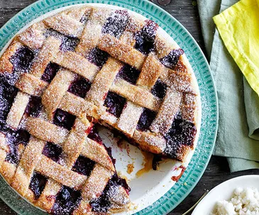 Cherry lattice pie with almond-milk ice