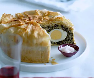 Ricotta, winter greens and egg pie