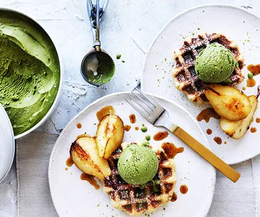 Ginger waffles with matcha ice-cream recipe