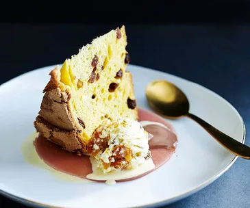 Peachy panettone with cassata ice-cream