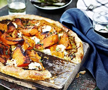 Pumpkin, goat's curd and thyme tart