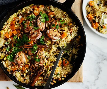 Fragrant pumpkin rice with quail
