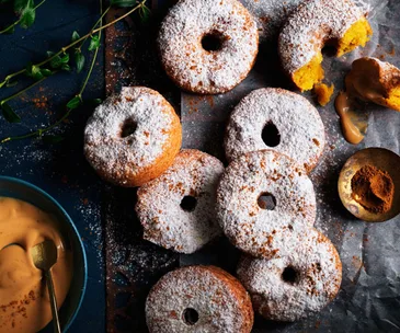 Spiced pumpkin fritters with dulce de leche cream