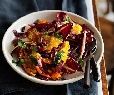 Roast pumpkin with radicchio, ricotta salata, chilli and lemon