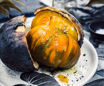Salt-baked pumpkin with Pyengana cream and toasted grains