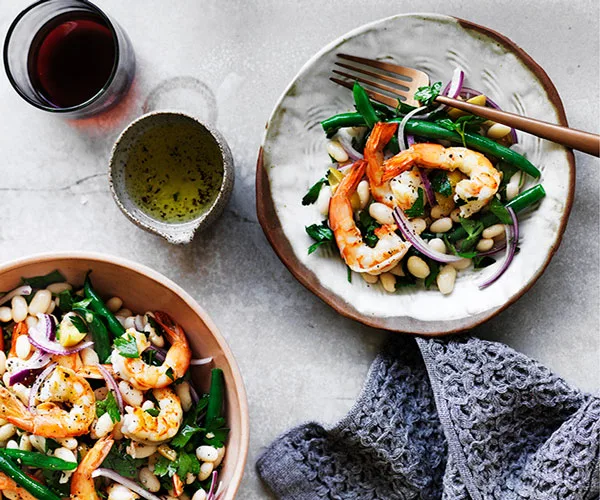Prawn and bean salad with preserved lemon dressing