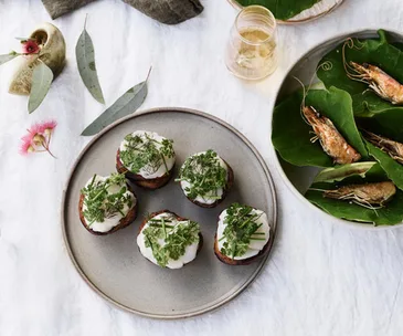 Dan Hunter’s herb toasts with hand-dived scallops