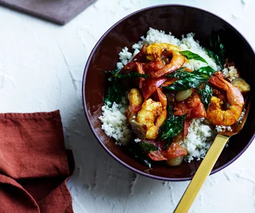 Kerala-style prawns  with cauliflower rice