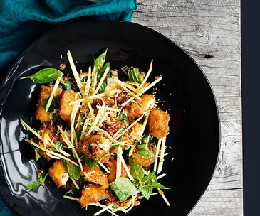 Crisp fish, green mango and roast coconut salad