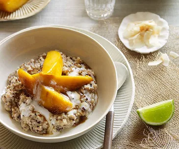 Sweet coconut quinoa with sticky mango