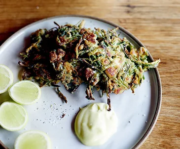 Zucchini and haloumi fritters with lemon mayonnaise
