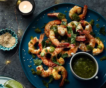 King prawns with green salsa