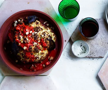Whole roasted cauliflower with fermented chilli butter