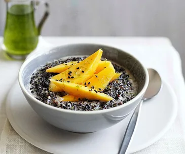 Black quinoa with coconut, mango and kaffir lime syrup