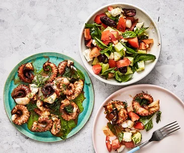 Grilled octopus with heirloom tomatoes and dill