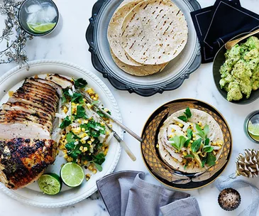 Barbecued turkey with corn and jicama salad