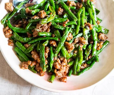 Louis Tikaram’s stir-fried snake beans with pork