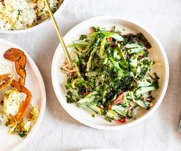 Louis Tikaram’s cucumber and snow pea salad