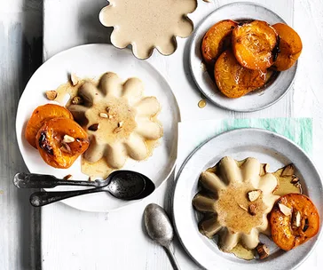 Honey and almond-milk blancmange with honey-roasted apricots