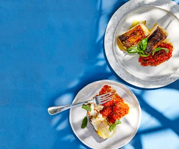 Jason Saxby’s grilled cobia with puttanesca salsa
