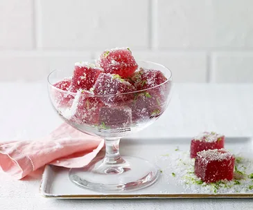 Raspberry and vanilla jubes with lime sugar