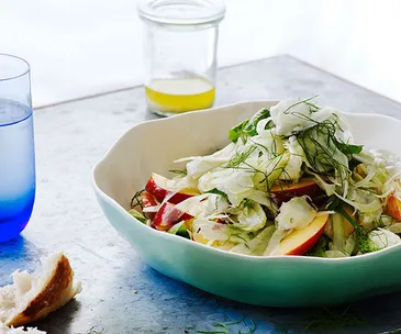 Nectarine, fennel, chèvre and mint salad
