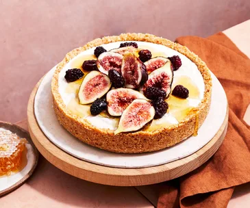 Dairy-free honey and macadamia tart with figs and blackberries