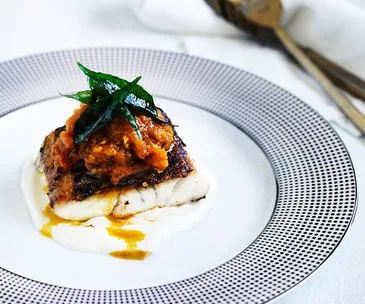 Christine Manfield’s spiced barramundi with tomato-chilli pickle