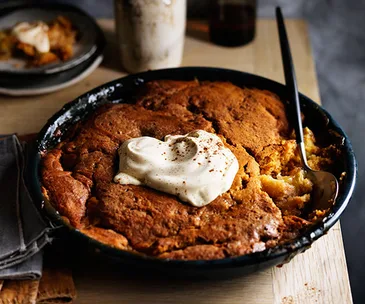 Apple and candied ginger self-saucing pudding