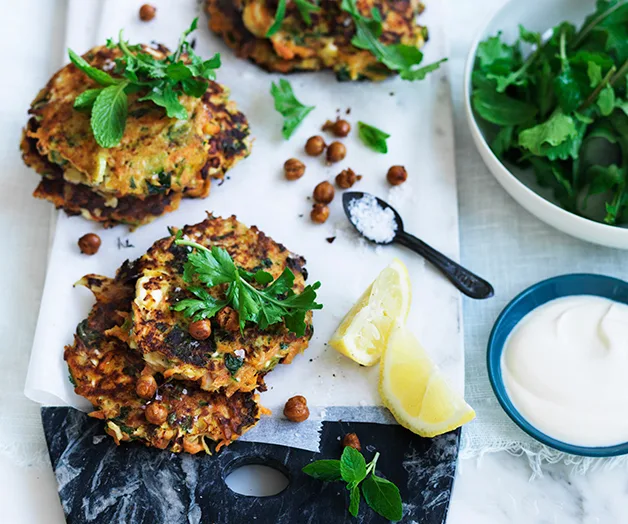 Carrot, fennel and feta fritters