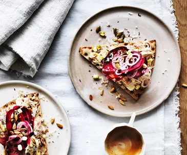 Smoked mackerel smorrebrod with beetroot salad