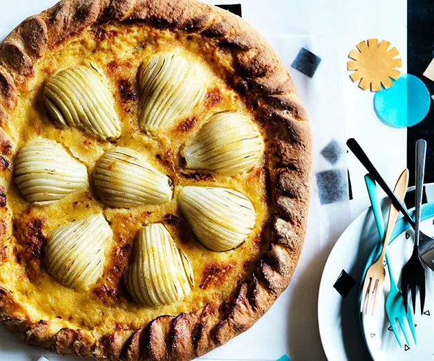 Pear brioche tart with maple custard cream