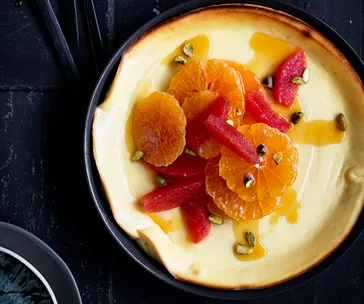Baked ricotta cream with mandarin caramel
