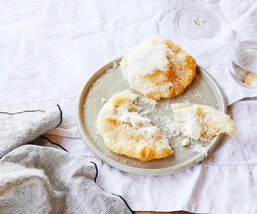 Fico’s pizza fritta with bagna cauda and Parmigiano-Reggiano