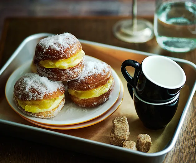 Doughnuts with apple compote and custard