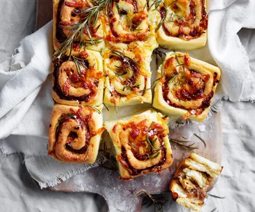 Caramelised onion and Gruyère scrolls