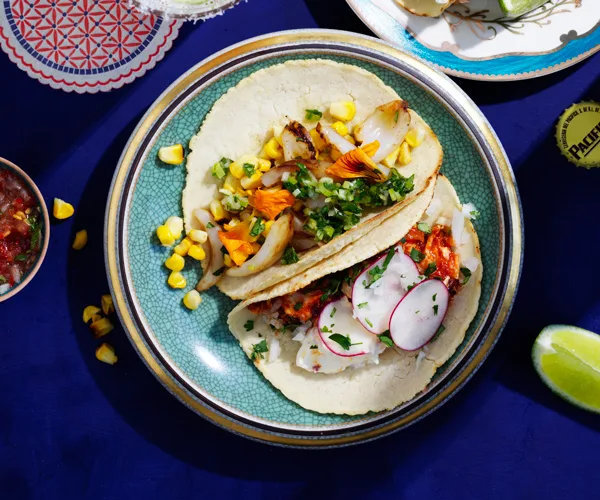 Calamari and corn tacos with salsa verde