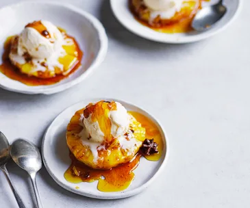 Caramelised pineapple with star anise and ice-cream