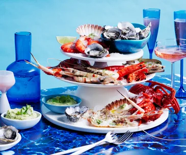 Seafood platter with chervil butter and a trio of sauces