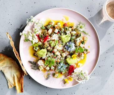 Jacqui Challinor’s kingfish ceviche with avocado and finger lime