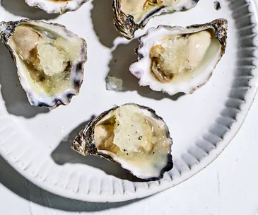 Bennelong’s oysters with lemon-pepper granita