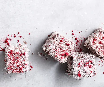 Jaclyn Koludrovic’s gluten-free and dairy-free raspberry, vanilla and chocolate lamingtons