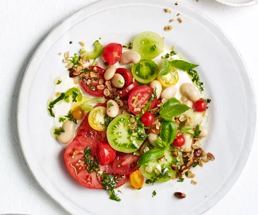 Summer tomato salad with butter beans and Bloody Mary dressing