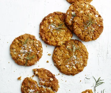 Anzac biscuits with salted rosemary